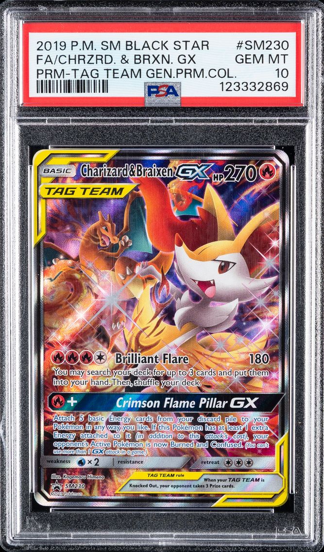 2019 #SM230 Full Art/Charizard & Braixen GX PSA 10 SM Black Star Promo Pokemon