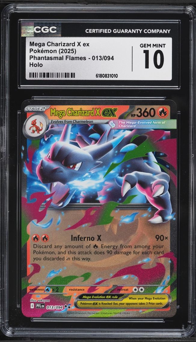 2025 Pokemon Mega Evolution Phantasmal Flames Holo Mega Charizard X Ex #13 CGC 10 GEM MINT
