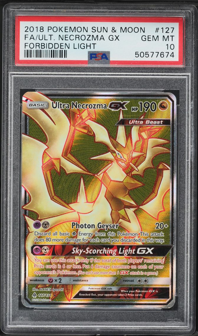 2018 #127 Full Art/Ultra Necrozma GX PSA 10 Sun & Moon Forbidden Light Pokemon