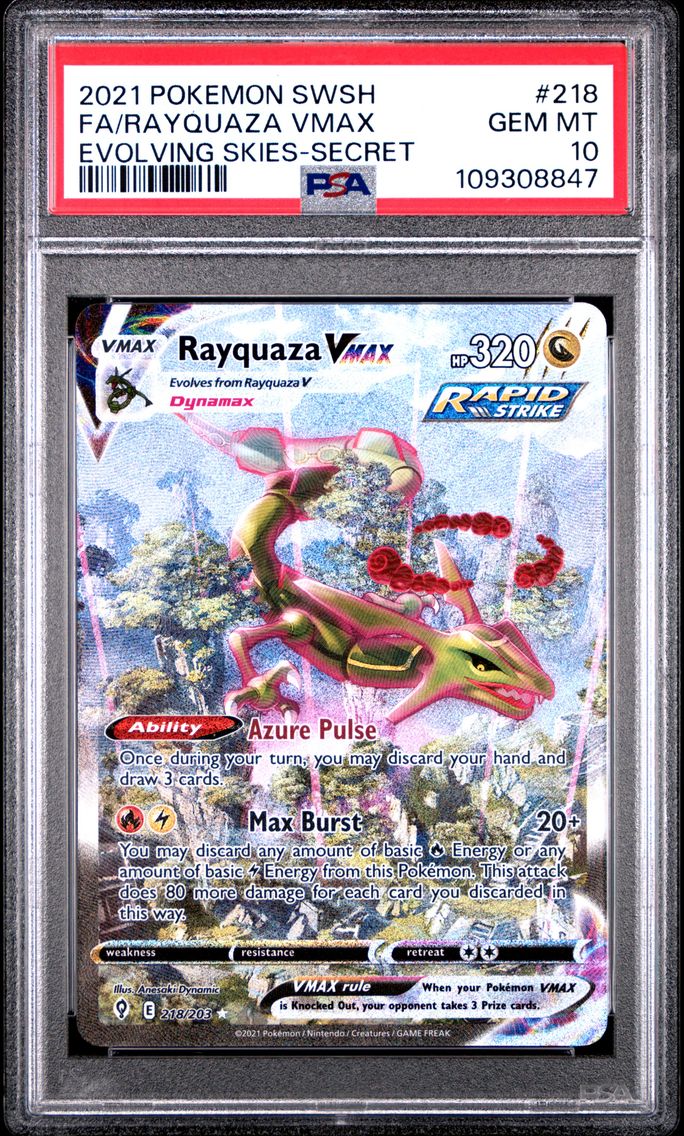 2021 #218 Full Art/Rayquaza Vmax PSA 10 Sword & Shield Evolving Skies