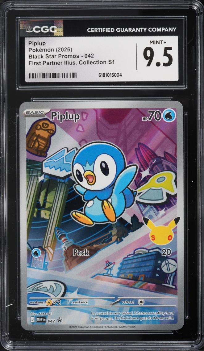 2026 Pokemon Mega Promo First Partner Illustration S1 Full Art Piplup #42 CGC 9.5 MINT+
