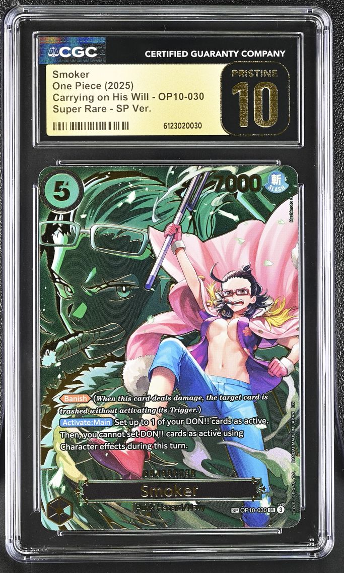 2025 #OP10-030 Smoker SR SP Ver. (SP next to number) CGC 10 Pristine Carrying on His Will (OP13) - English