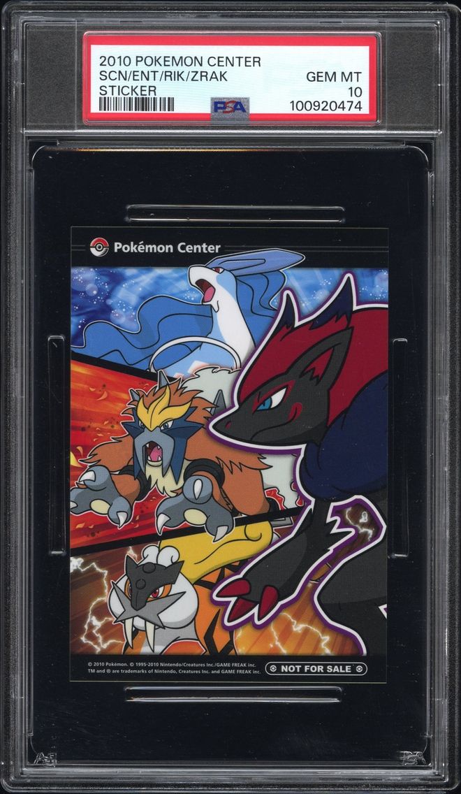 2010 #NA ENTEI/RAIKOU/SUICUNE/ZOROARK PSA 10 POKEMON CENTER STICKERS