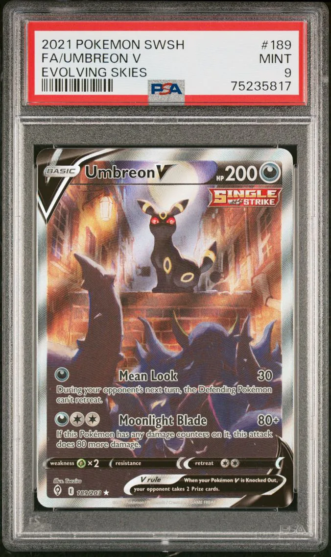 2021 #189 Full Art/Umbreon V PSA 9 Sword & Shield Evolving Skies Pokemon