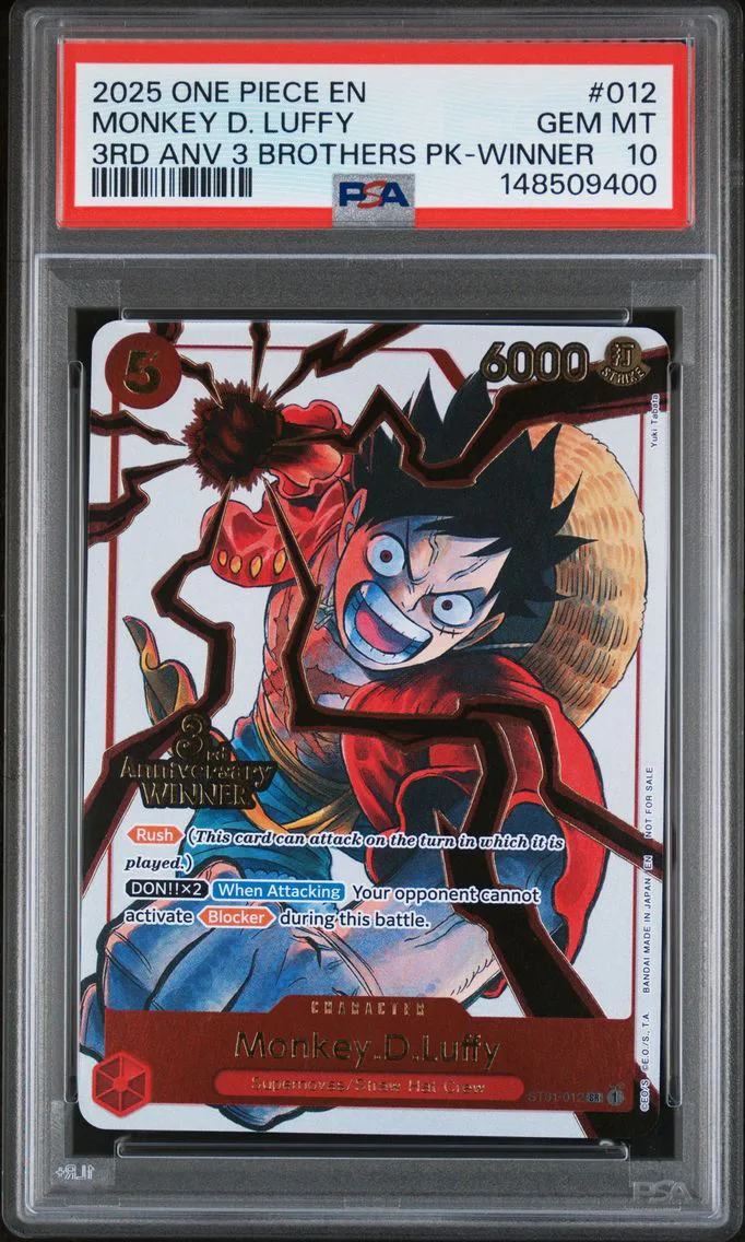 2025 #012 Monkey D. Luffy Winner PSA 10 3rd Anniversary Tournament 3 Brothers Pack One Piece