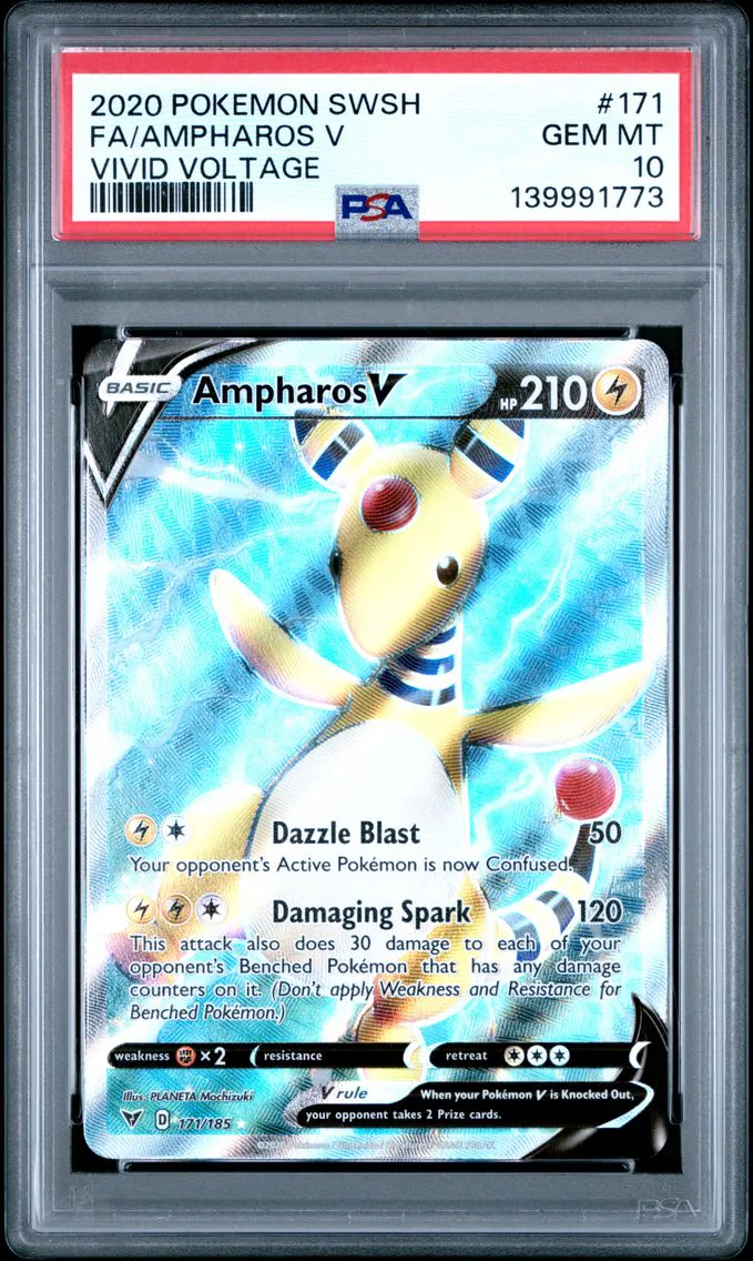 2020 #171 Full Art/Ampharos V PSA 10 Sword & Shield Vivid Voltage Pokemon