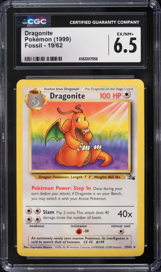 1999 Pokemon Fossil Dragonite #19 CGC 6.5 EXMT+