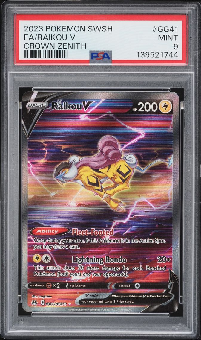 2023 Pokemon Sword & Shield Crown Zenith Full Art Raikou V #GG41 PSA 9 MINT