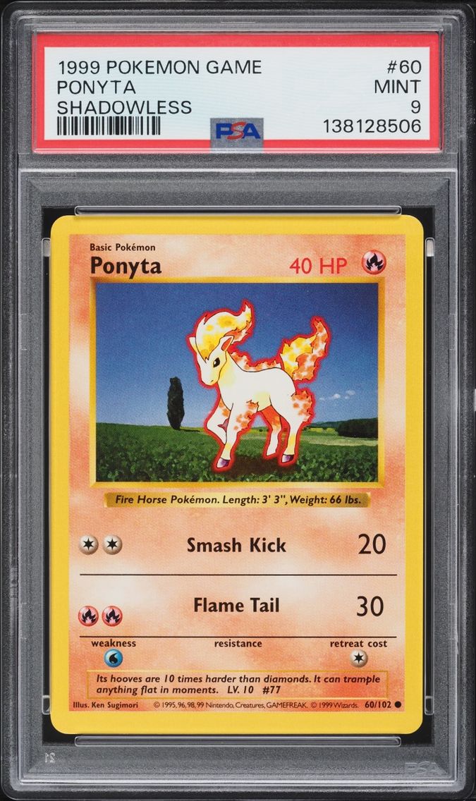 1999 Pokemon Base Set Shadowless Ponyta #60 PSA 9 MINT