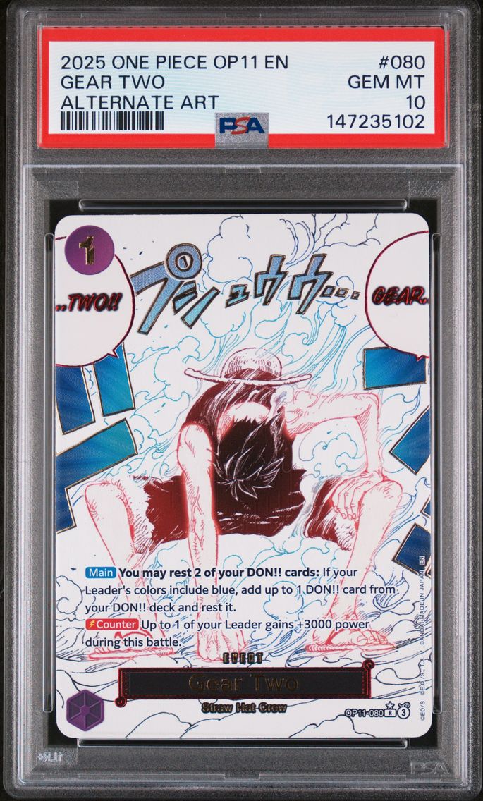 2025 #080 Gear Two Alternate Art PSA 10 OP11-A Fist of Divine Speed One Piece