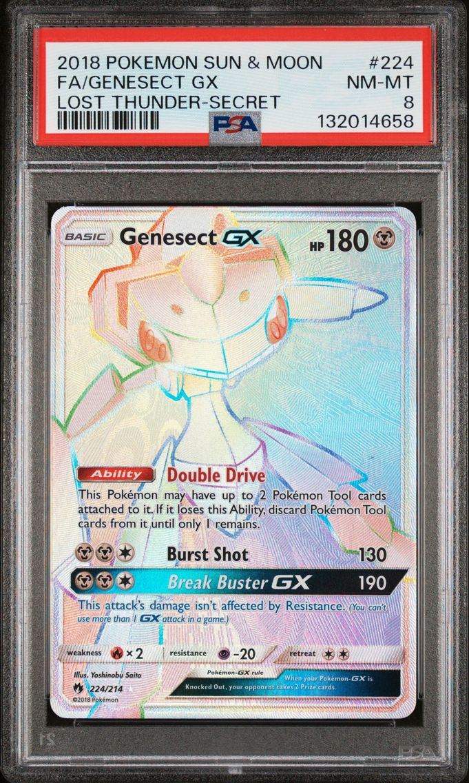 2018 #224 Full Art/Genesect GX PSA 8 Sun & Moon Lost Thunder Pokemon