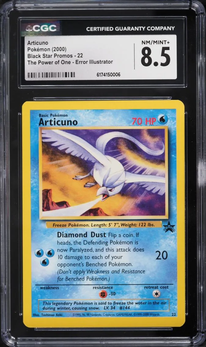 2000 Pokemon Black Star Promo The Power Of One Error Articuno #22 CGC 8.5 NM-MT+