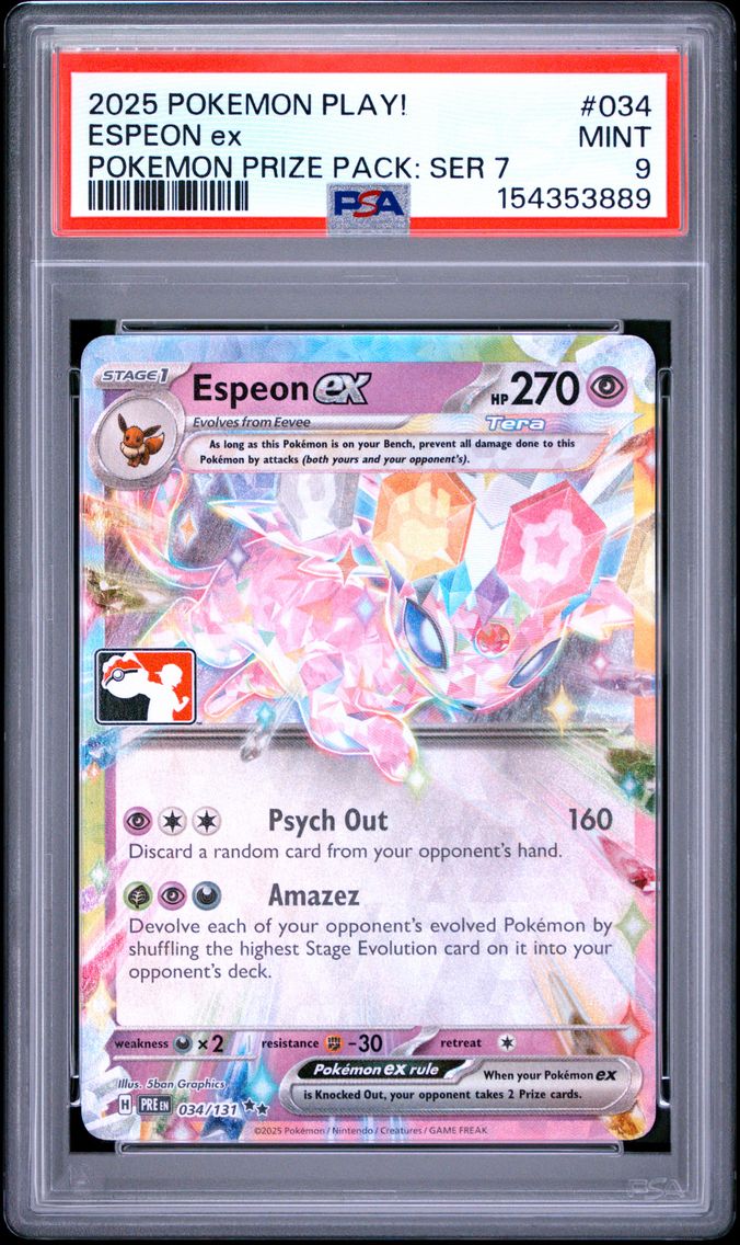2025 #034 Espeon EX PSA 9 Play! Pokemon Prize Pack: Series 7