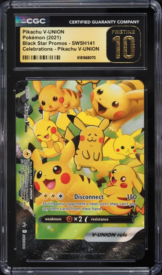 2021 Pokemon SWSH Promo Celebrations Full Art Pikachu V-Union #SWSH141 CGC 10 PRISTINE
