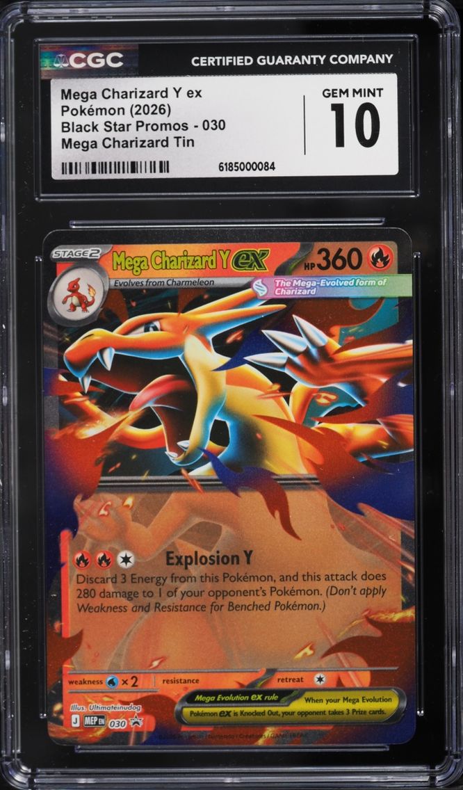 2026 #30 Mega Charizard Y EX CGC 10 Pokemon Mega Evolution Black Star Promo Tin