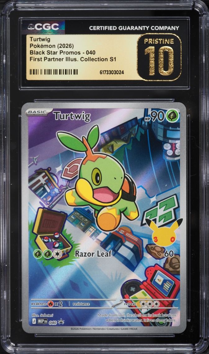 2026 Pokemon Mega Promo First Partner Illustration S1 Full Art Turtwig #40 CGC 10 PRISTINE