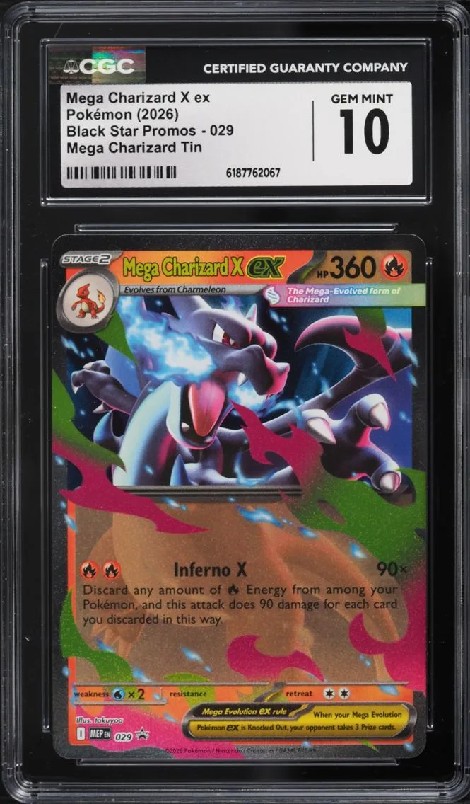 2026 #29 Mega Charizard X EX CGC 10 Pokemon Mega Evolution Black Star Promo Tin