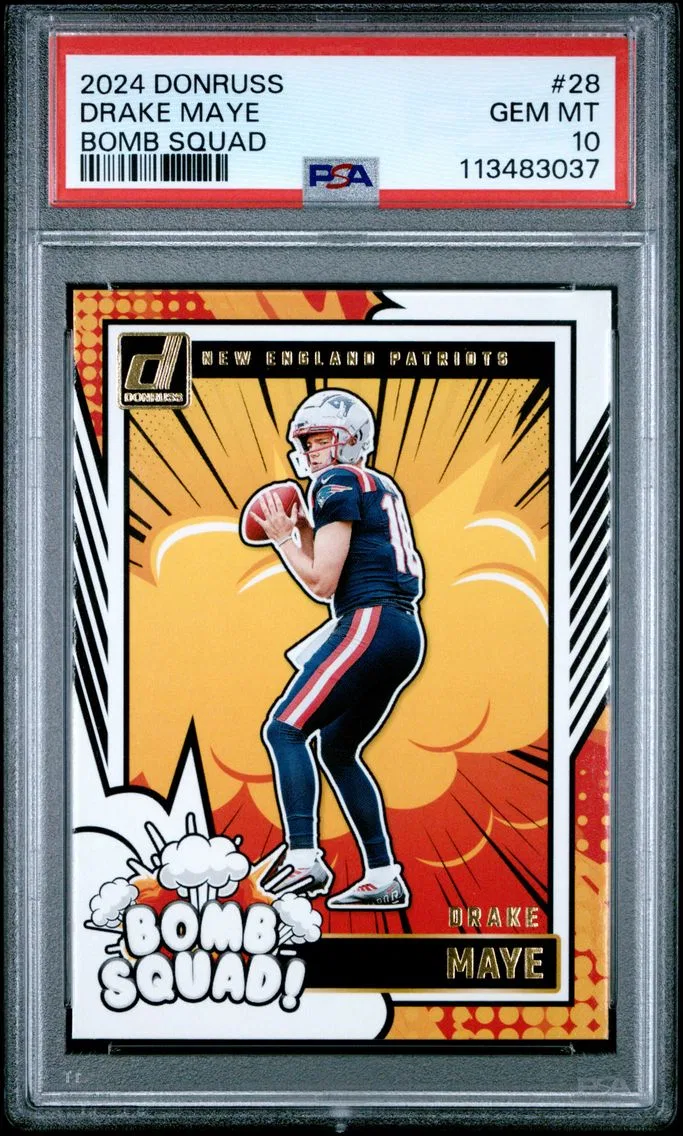 2024 #28 Drake Maye PSA 10 Panini Donruss Bomb Squad