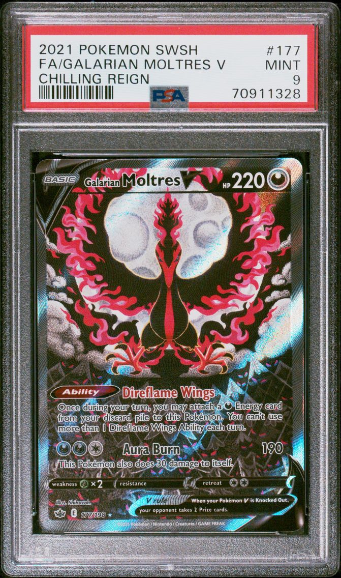 2021 #177 Full Art/Galarian Moltres V PSA 9 Sword & Shield Chilling Reign Pokemon