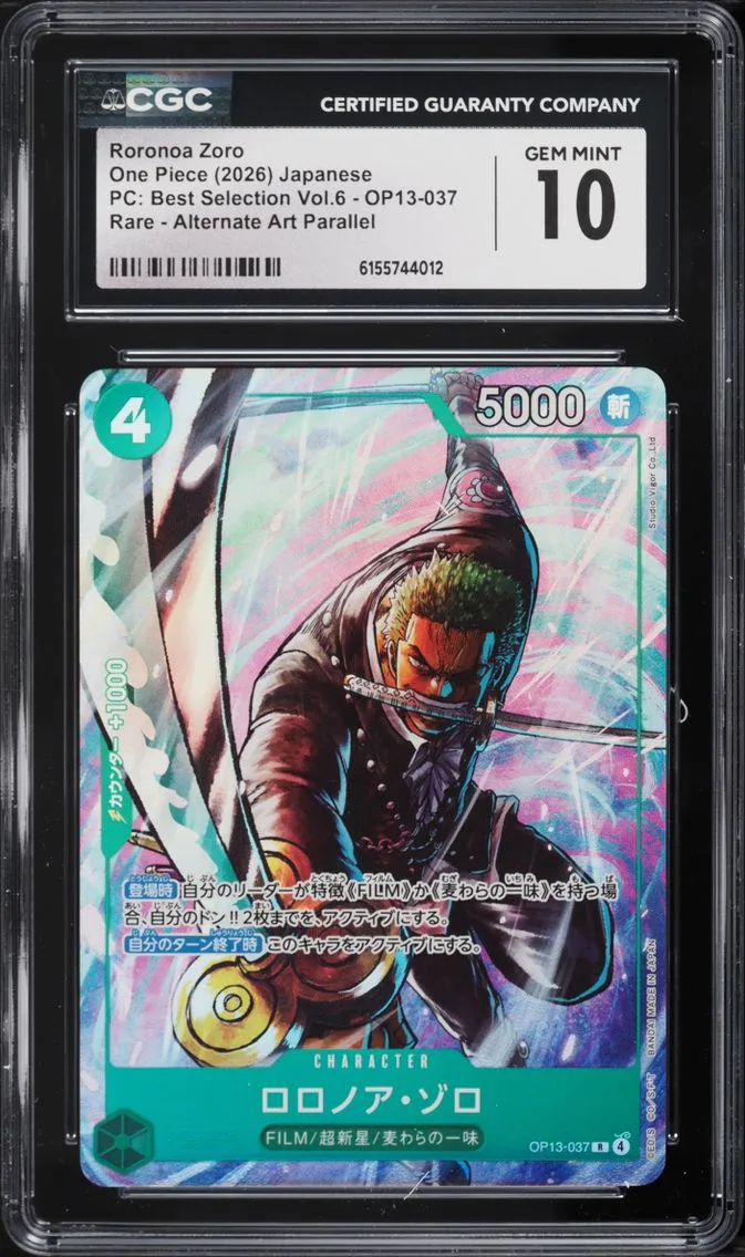 2026 One Piece Japanese Premium Best Selection Vol.6 Alt Art Roronoa Zoro #OP13-037 CGC 10 GEM