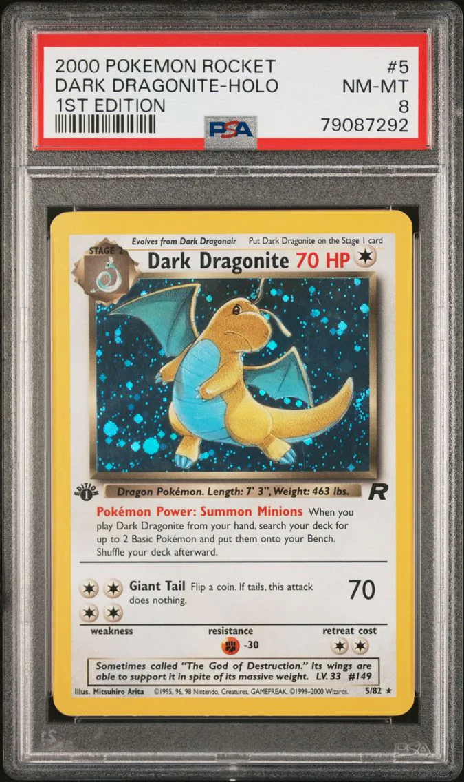 2000 #5 Dark Dragonite-Holo 1st Edition PSA 8 Rocket