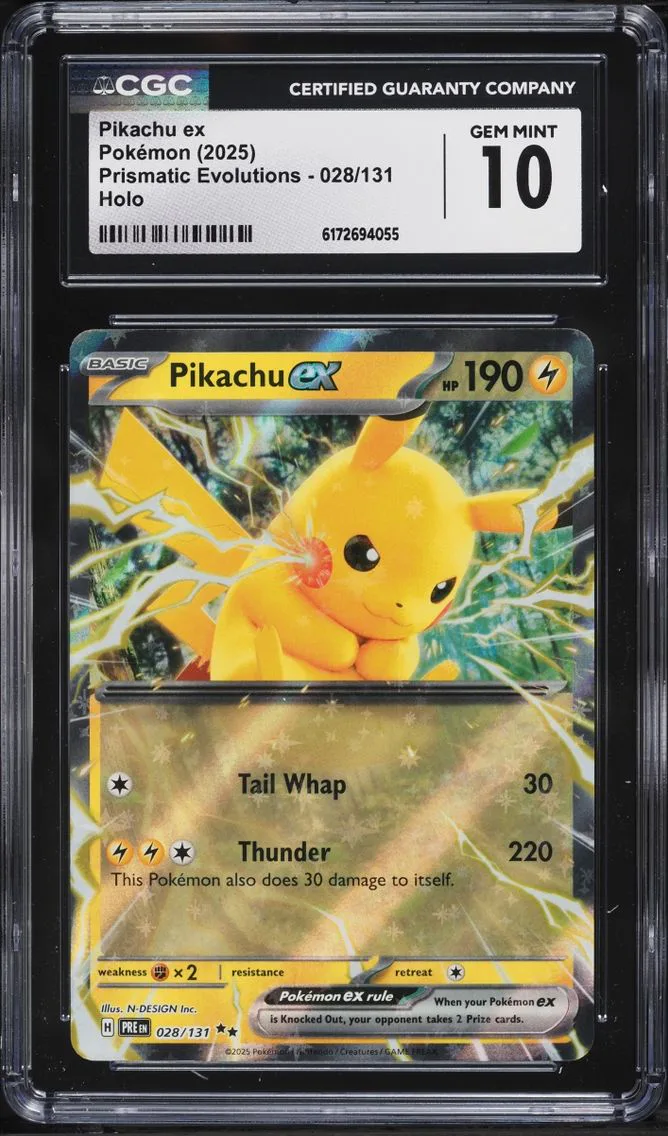2025 Pokemon Scarlet & Violet Prismatic Evolutions Holo Pikachu EX #28 CGC 10 GEM MINT