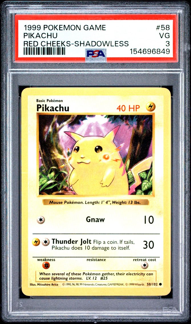 1999 #58 Pikachu PSA 3 Game