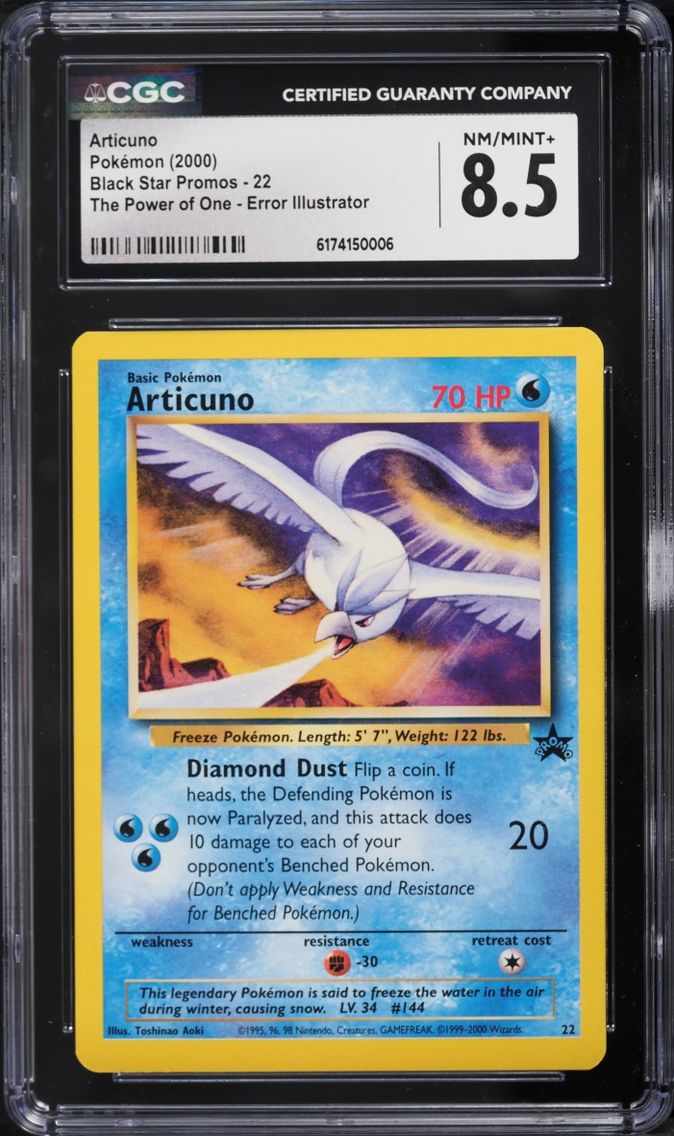 2000 Pokemon Black Star Promo The Power Of One Error Articuno #22 CGC 8.5 NM-MT+