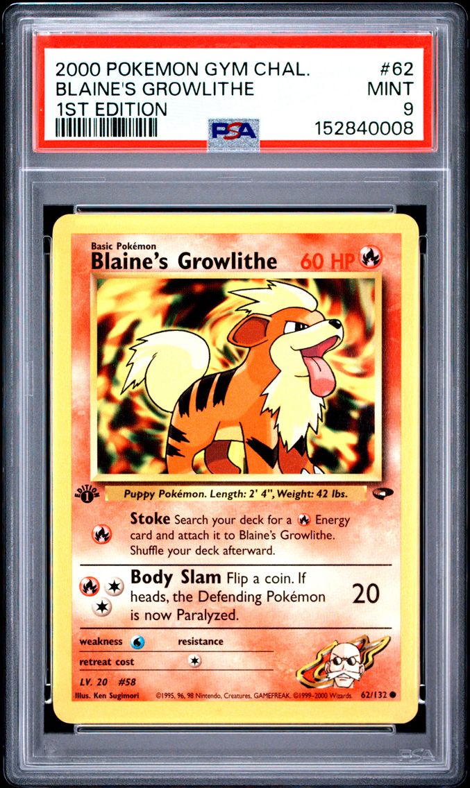2000 #62 Blaine's Growlithe 1st Edition PSA 9 Gym Challenge