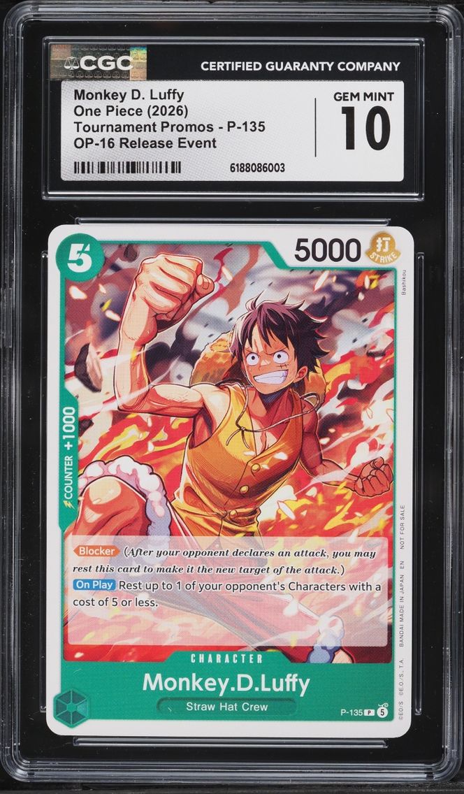 2026 #P-135 CGC 10 One Piece Tournament Promos OP-16 Release Event Monkey D. Luffy