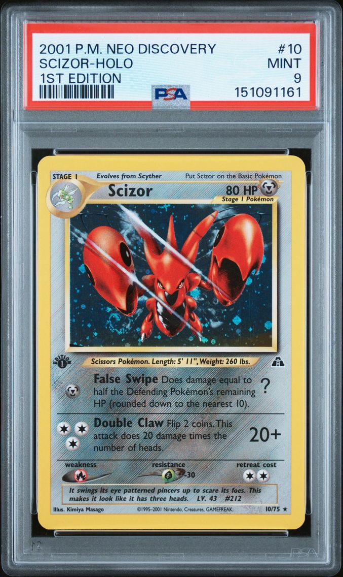 2001 #10 Scizor-Holo 1st Edition PSA 9 Neo Discovery Pokemon