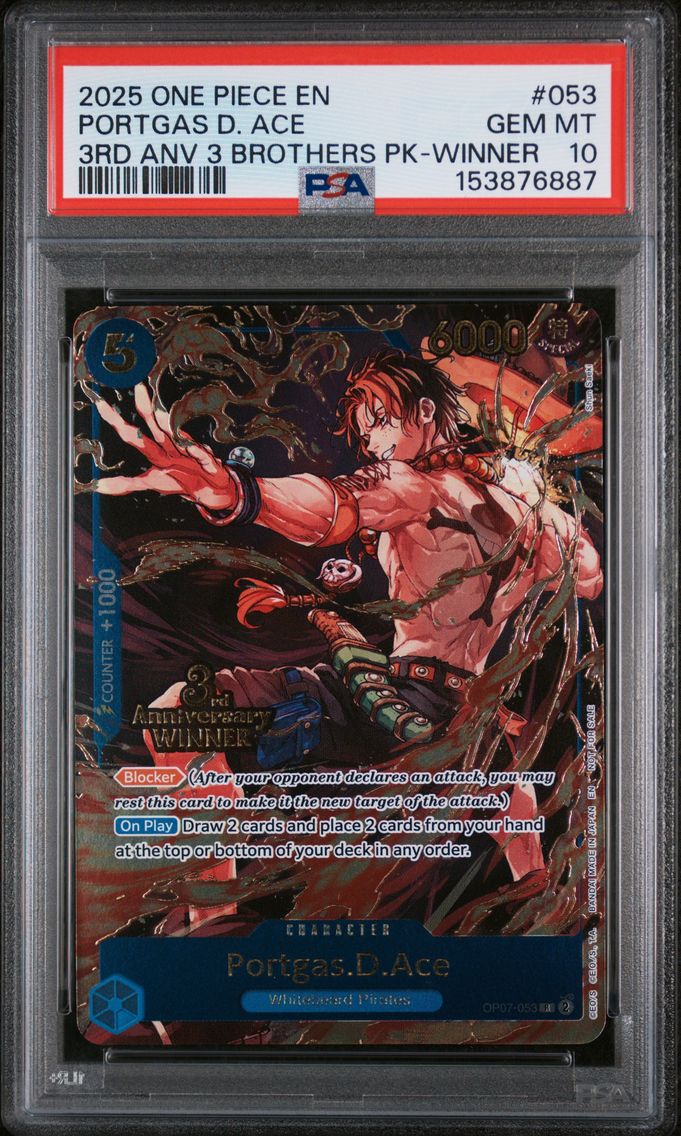 2025 #053 Portgas D. Ace PSA 10 One Piece 3rd Anniversary Tournament 3 Brothers Pack