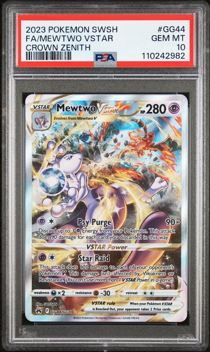 2023 #GG44 Full Art/Mewtwo Vstar PSA 10 Sword and Shield Crown Zenith