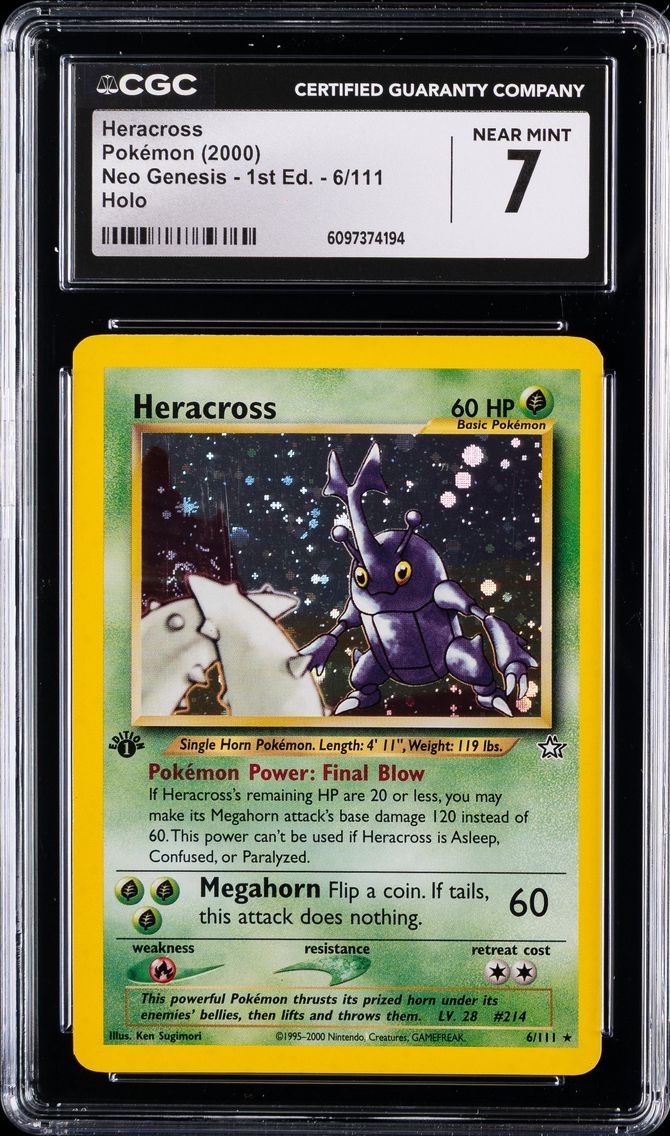 2000 #6 Heracross-Holo CGC 7 Neo Genesis 1st Edition Pokemon