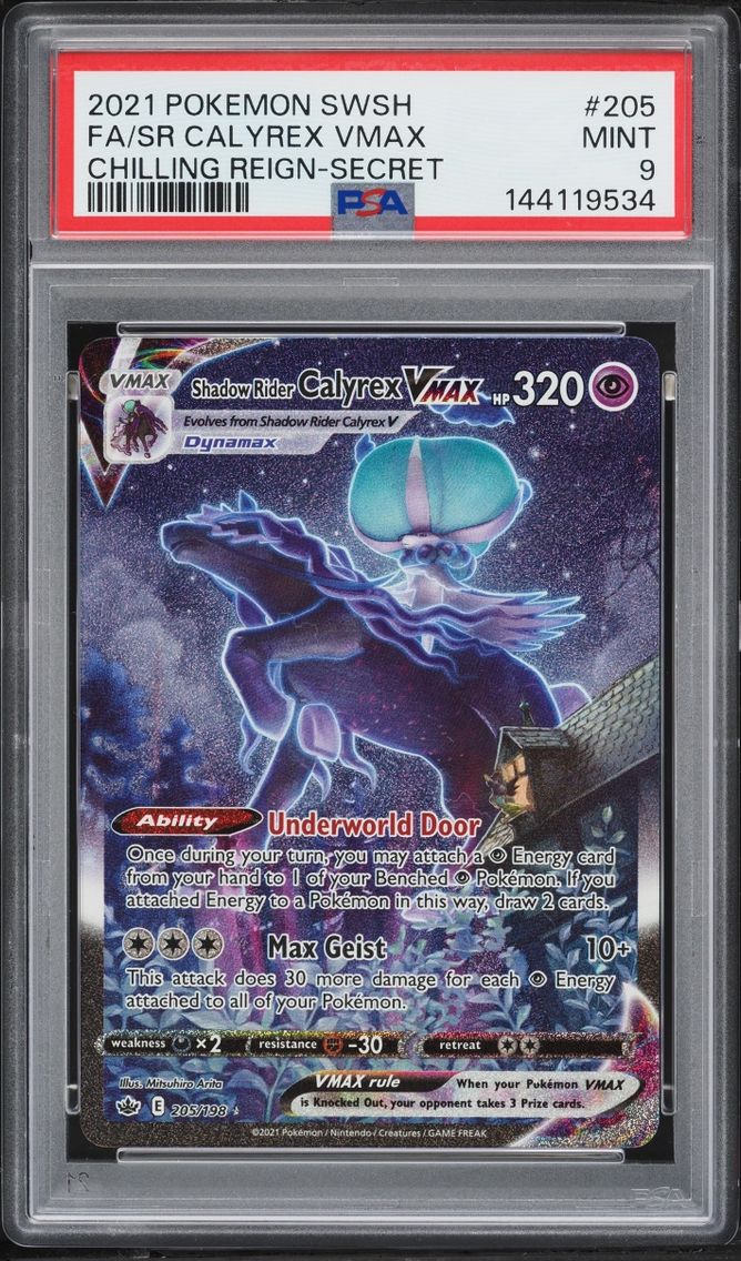 2021 Pokemon Sword & Shield Chilling Reign Full Art Shadow Rider Calyrex VMAX #205 PSA 9 MINT