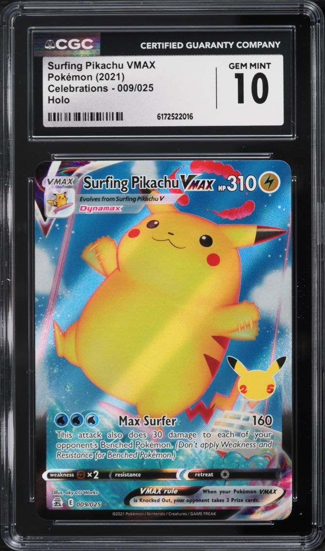 2021 Pokemon Sword & Shield Celebrations Full Art Surfing Pikachu VMAX #9 CGC 10 GEM MINT