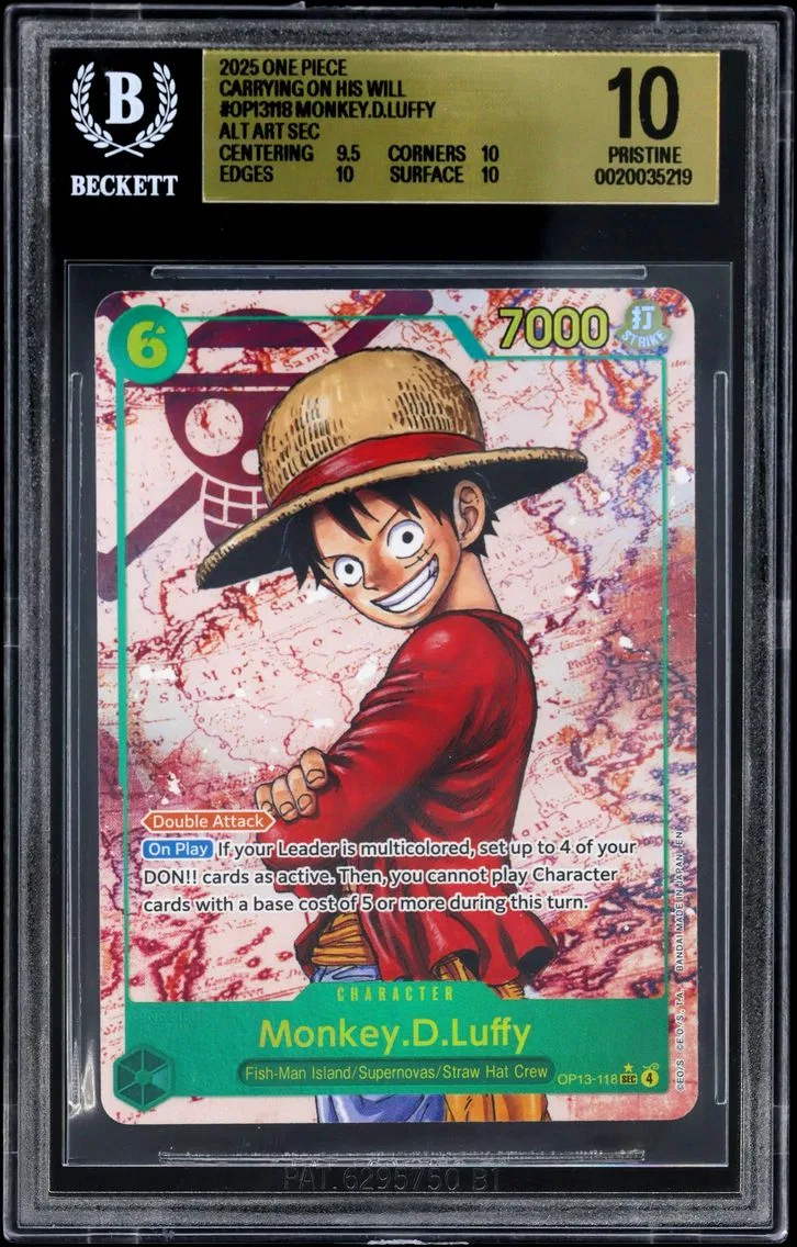 2025 #OP13118 Monkey.D.Luffy ALT ART SEC BGS 10 One Piece Card Game Carrying on His Will
