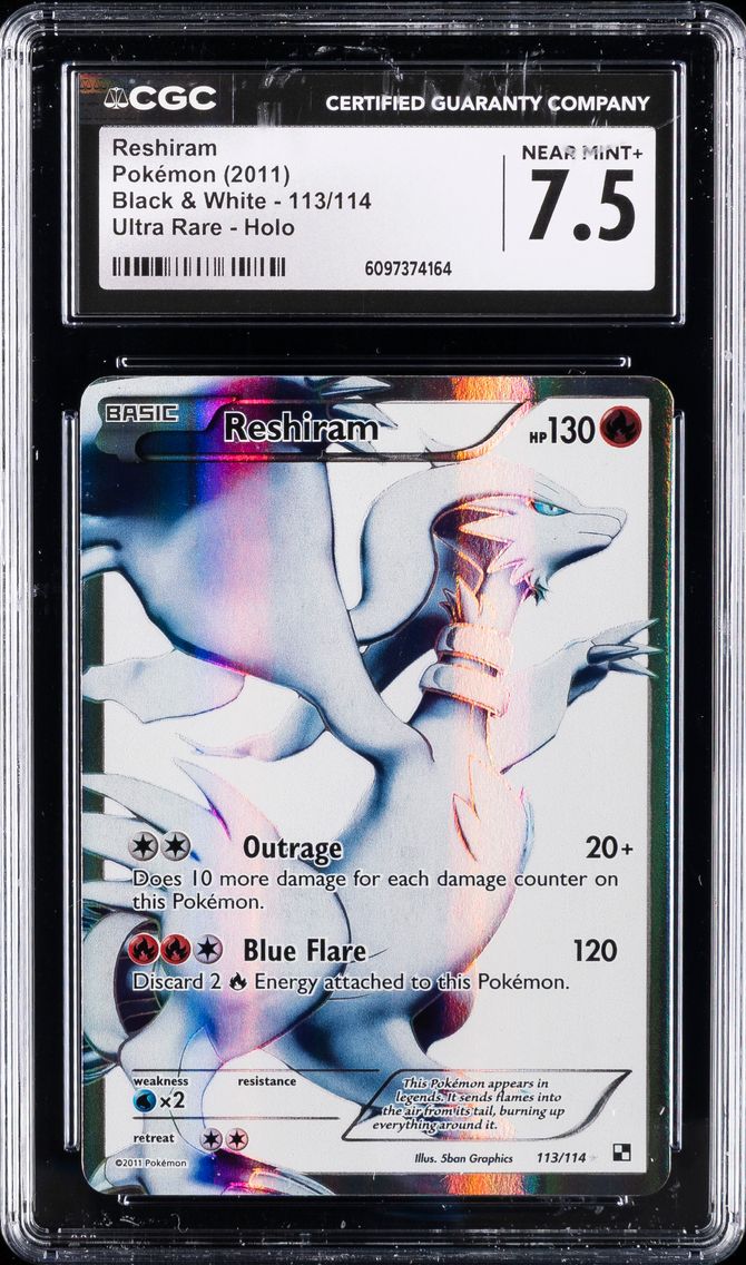2011 #113 Full Art/Reshiram CGC 7.5 Black & White Pokemon