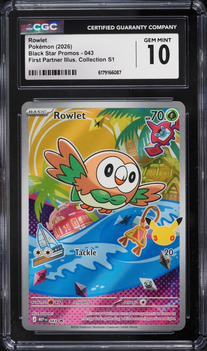 2026 Pokemon Mega Promo First Partner Illustration Collection S1 Full Art Rowlet #43 CGC 10 GEM