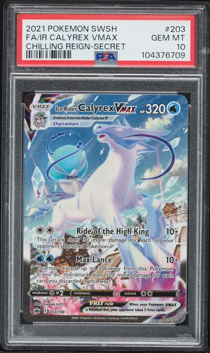 2021 #203 Full Art/Ice Rider Calyrex Vmax PSA 10 Sword & Shield Chilling Reign Pokemon