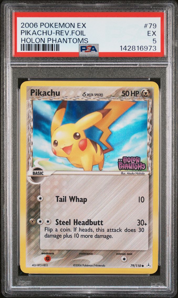 2006 #79 Pikachu-Reverse Foil PSA 5 EX Holon Phantoms Pokemon