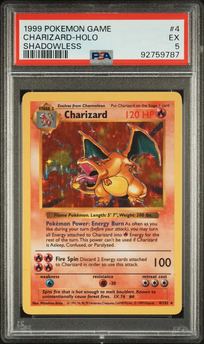 1999 #4 Charizard-Holo Shadowless PSA 5 Game