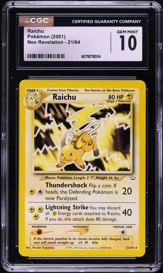2001 #21 Raichu CGC 10 Neo Revelation - Unlimited - English Pokemon