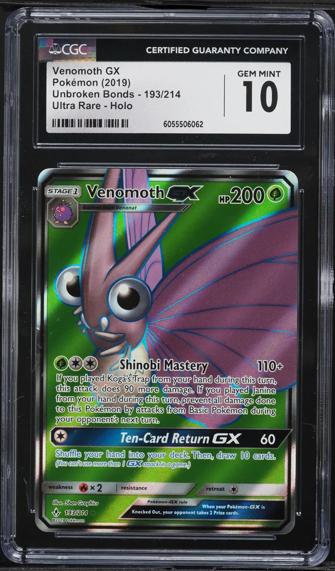 2019 #193 Full Art/Venomoth GX CGC 10 Sun & Moon Unbroken Bonds Pokemon