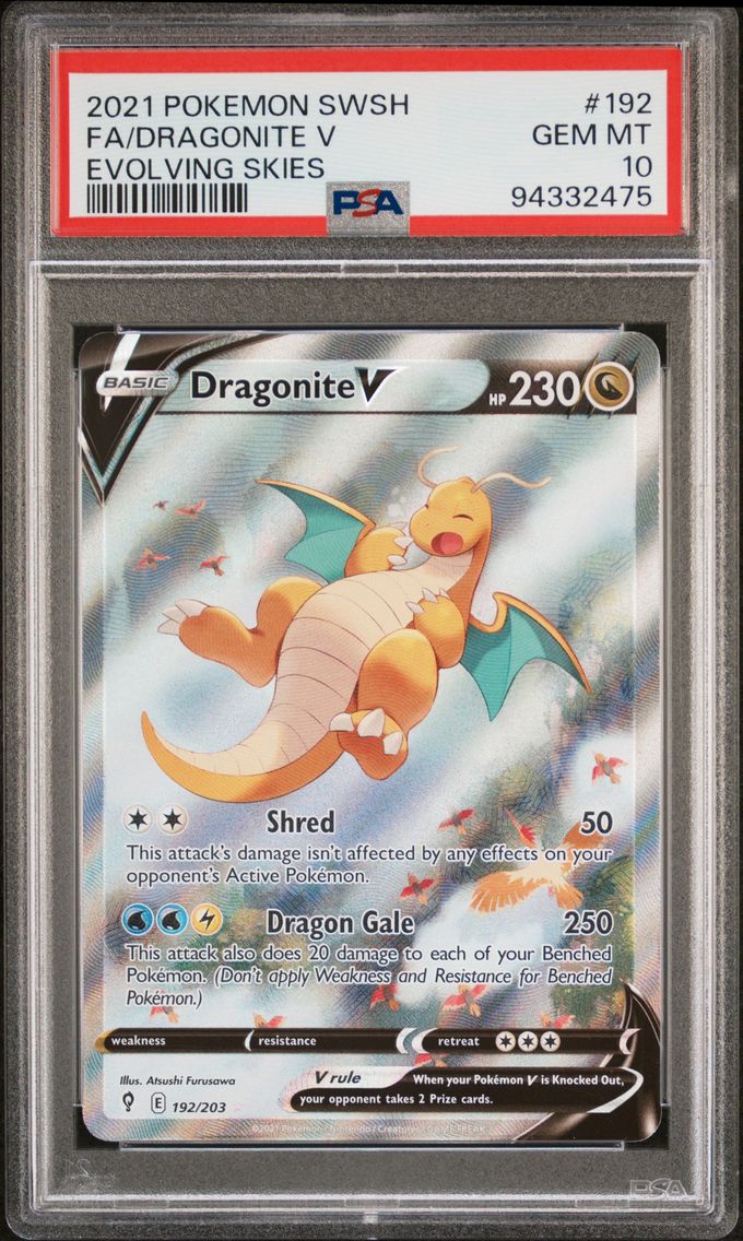 2021 #192 Full Art/Dragonite V PSA 10 Sword & Shield Evolving Skies