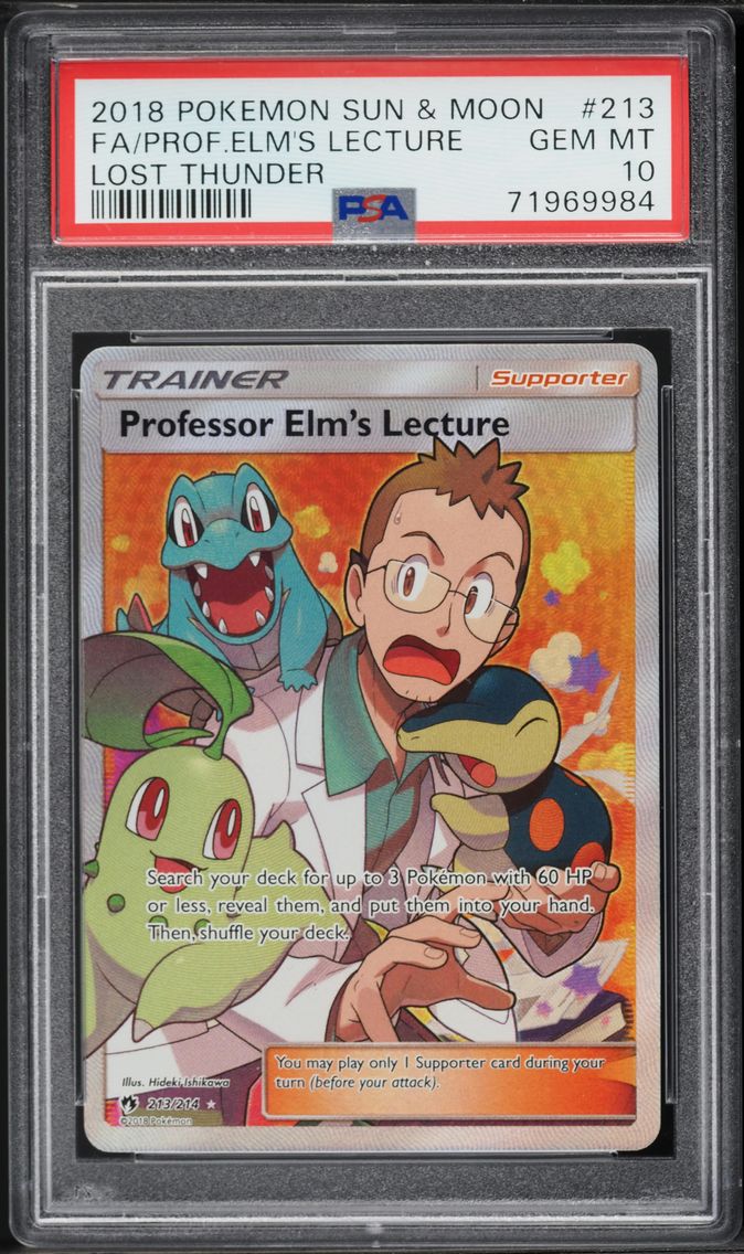 2018 #213 Full Art/Professor Elm's Lecture PSA 10 Sun & Moon Lost Thunder Pokemon