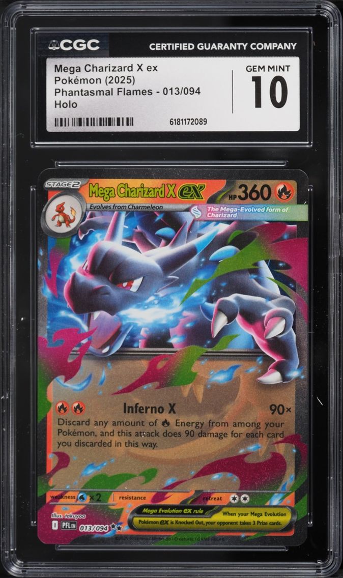 2025 Pokemon Mega Evolution Phantasmal Flames Holo Mega Charizard X Ex #13 CGC 10 GEM MINT