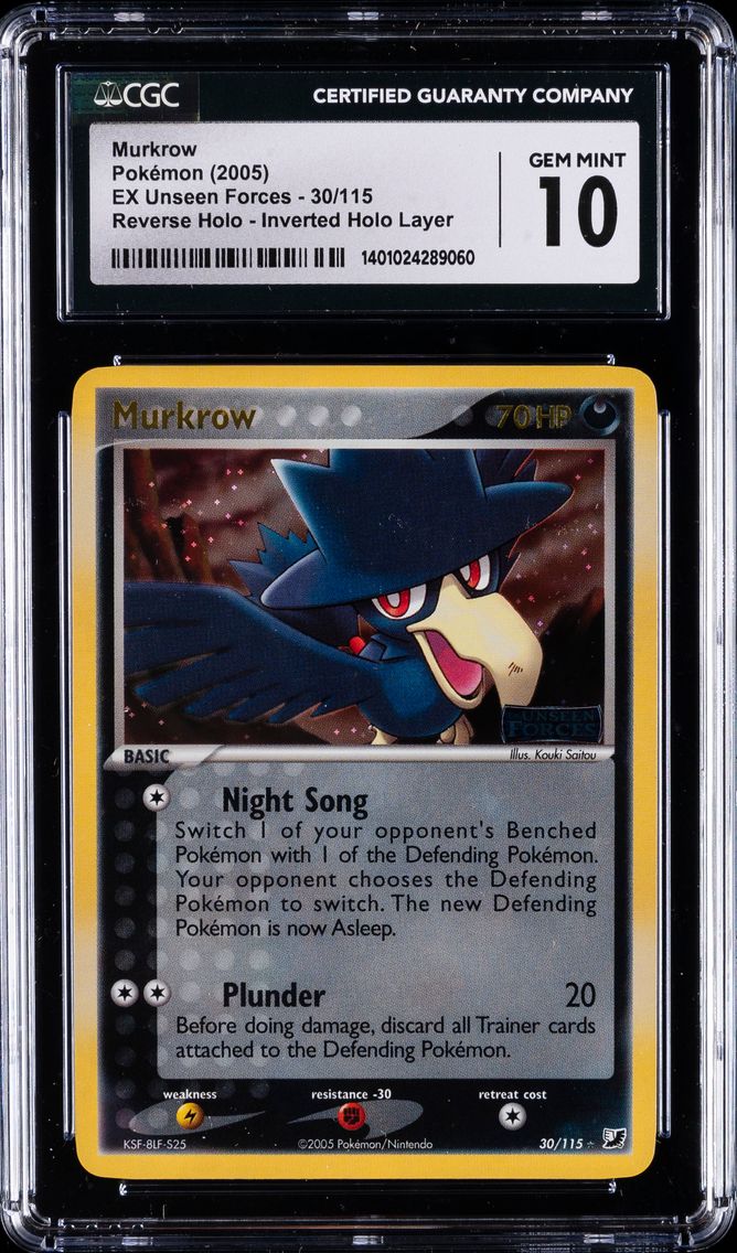 2005 #30 Murkrow CGC 10 Gem Mint Pokemon EX Unseen Forces | Reverse Holo - Inverted Holo Layer