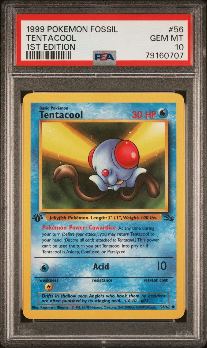 1999 #56 Tentacool 1st Edition PSA 10 Fossil
