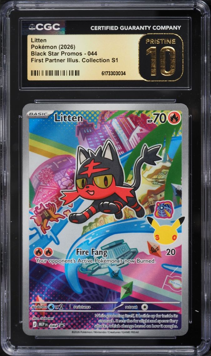 2026 Pokemon Mega Evolution Promo First Partner Illustration S1 Full Art Litten #44 CGC 10